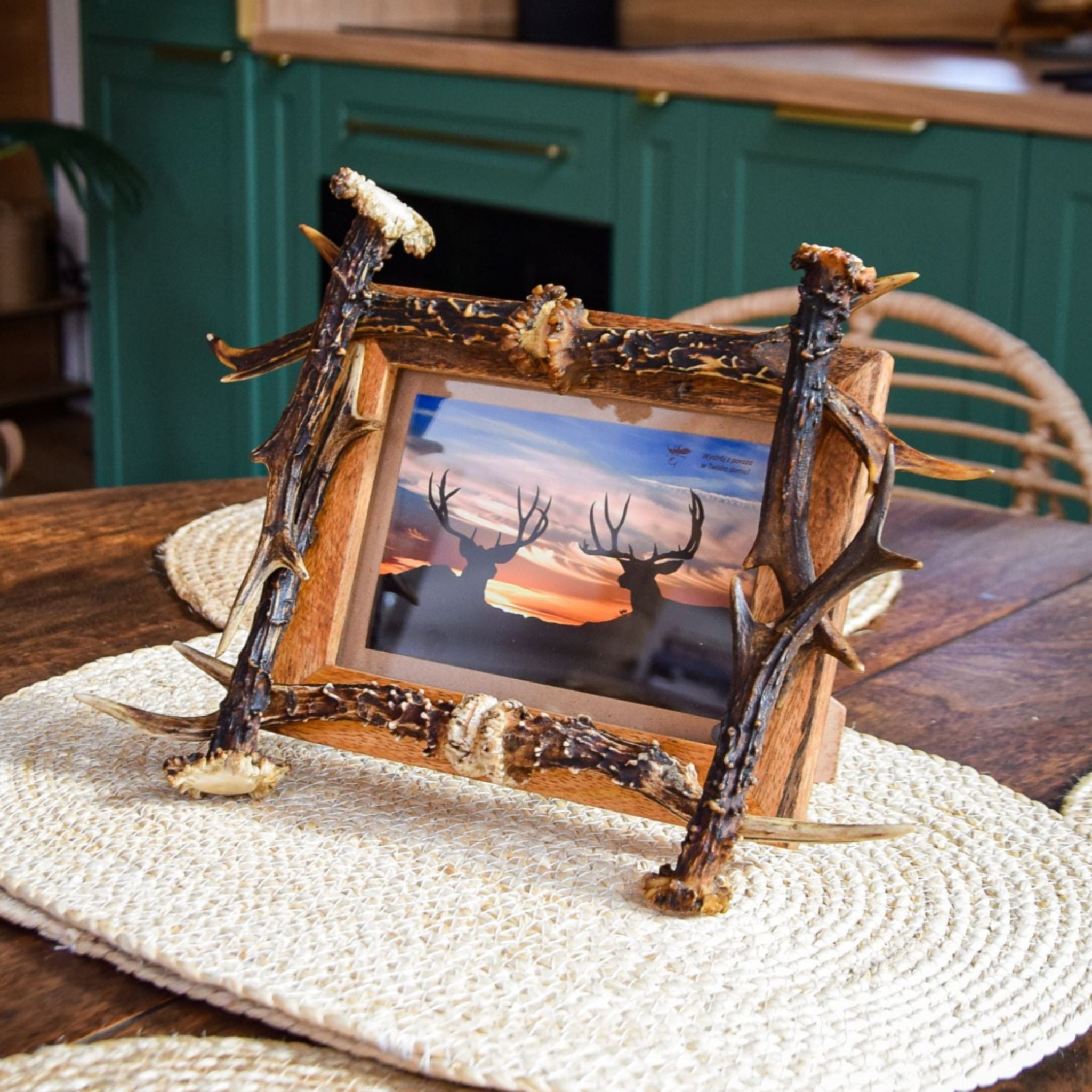 Real antler frame for rustic decor.