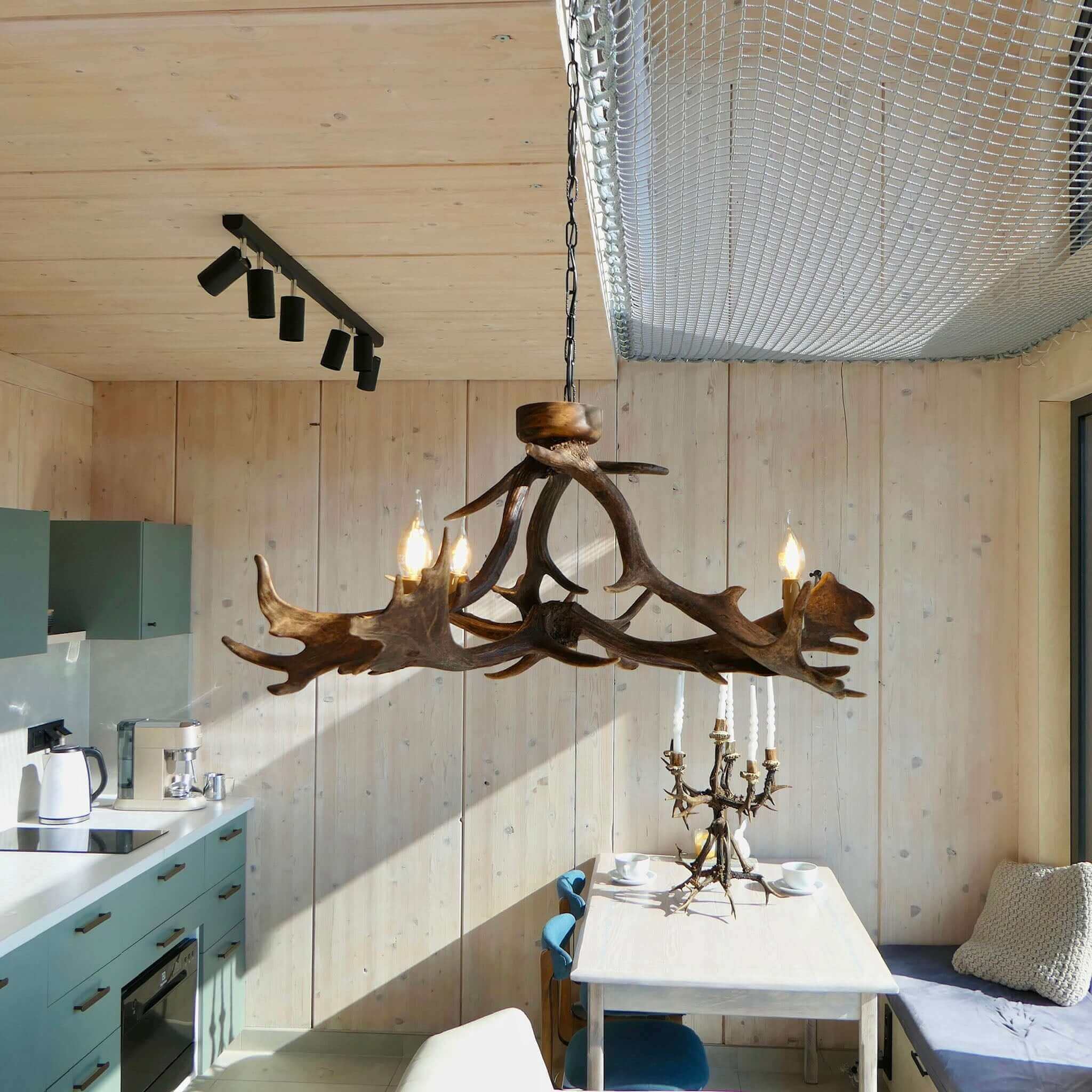 Real antler chnadelier for low ceiling room.