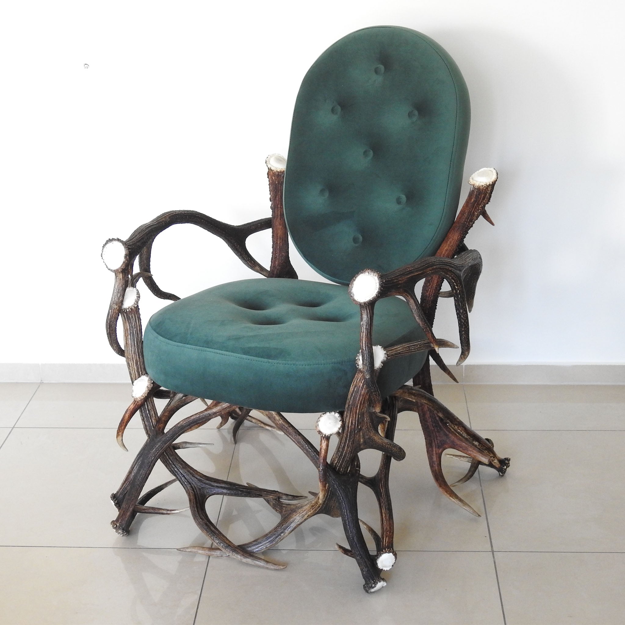 Real antler velvet chair.