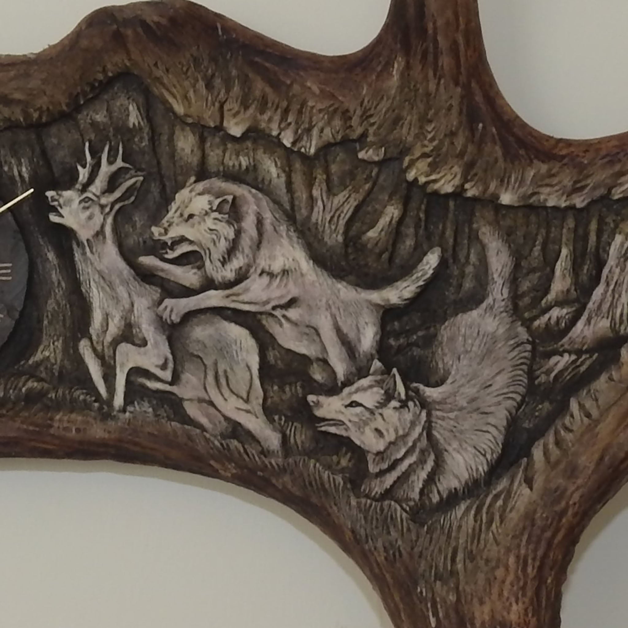 Antler carving with clock.