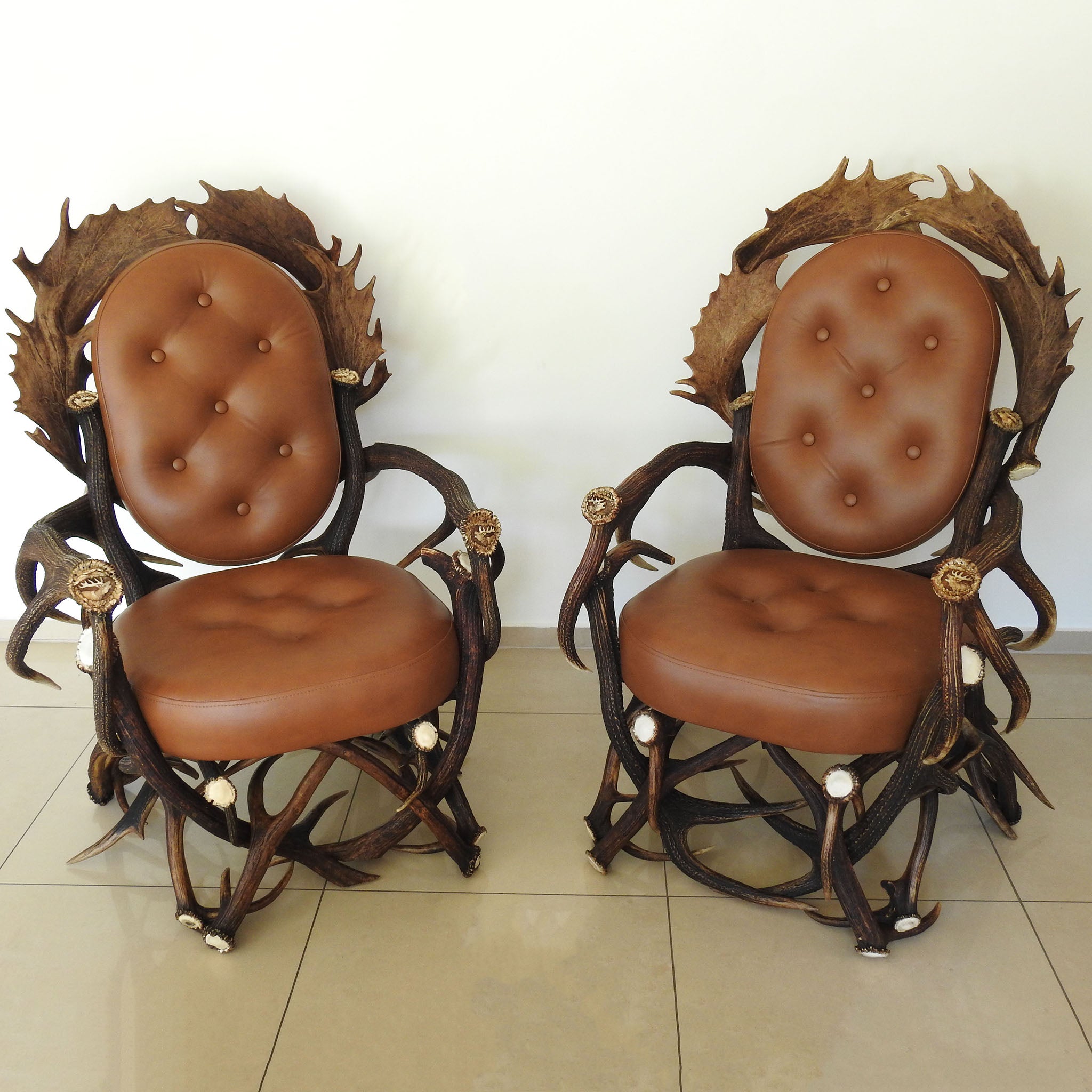 Par of antler armchairs.