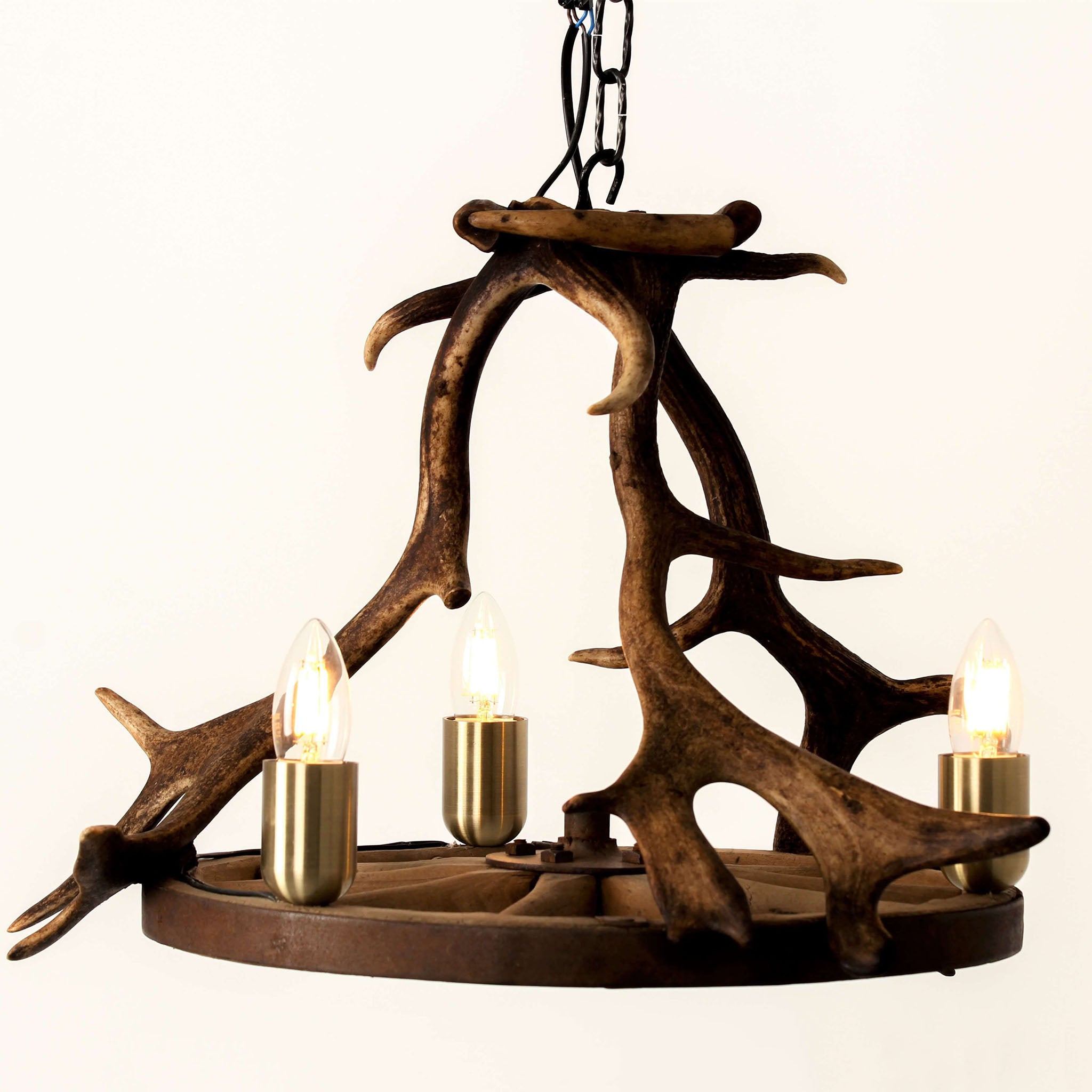 Wagon wheel antler chandelier